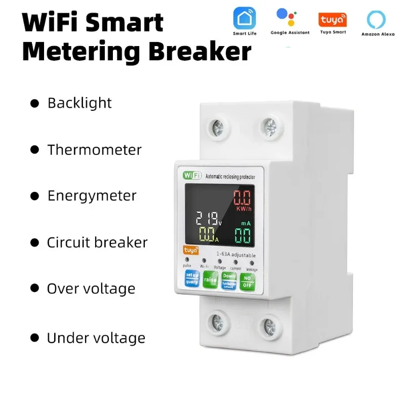 Smartlife TUYA WIFI 63A 110V/220V Circuit Breaker Undervoltage Overvoltage Energy Meter Timer Voltage Current Leakage Protection