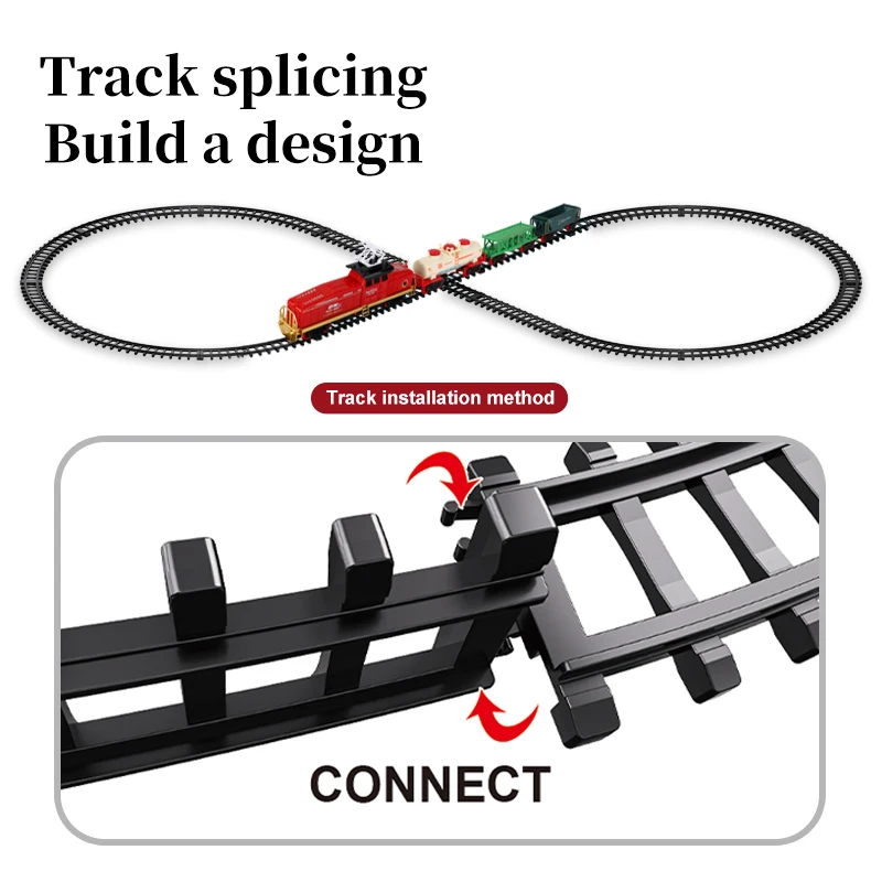 Kids Electric Cargo Train Locomotive Rail Train Railway Track Model with Light Sound Collection Toy Kid Birthday Christmas Gifts