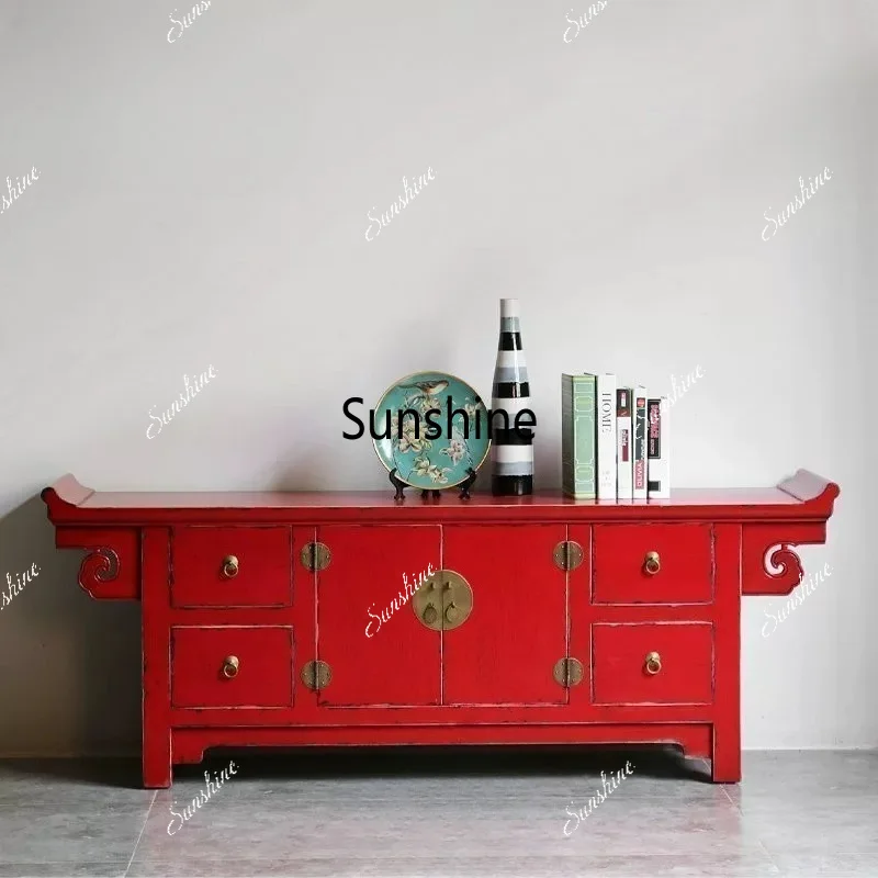 New Chinese style warped head storage antique and old living room floor cabinet