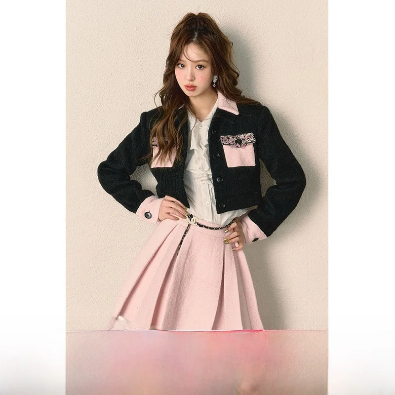 

Оригинальный дизайн P STUDIO Bla Forest Lady Thi Tweed Small Fraance Sle: Женский осенне-зимний комплект из двух предметов с юбкой