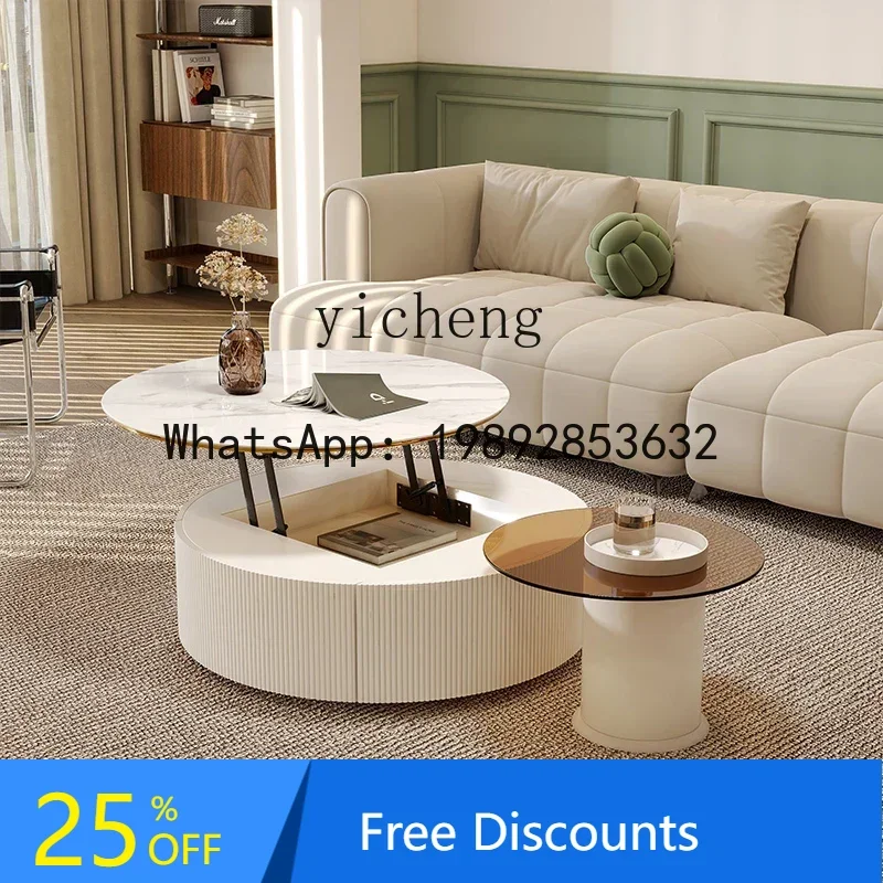

coffee table household living room modern light luxury rock slab lifting coffee table creative round glass tea table