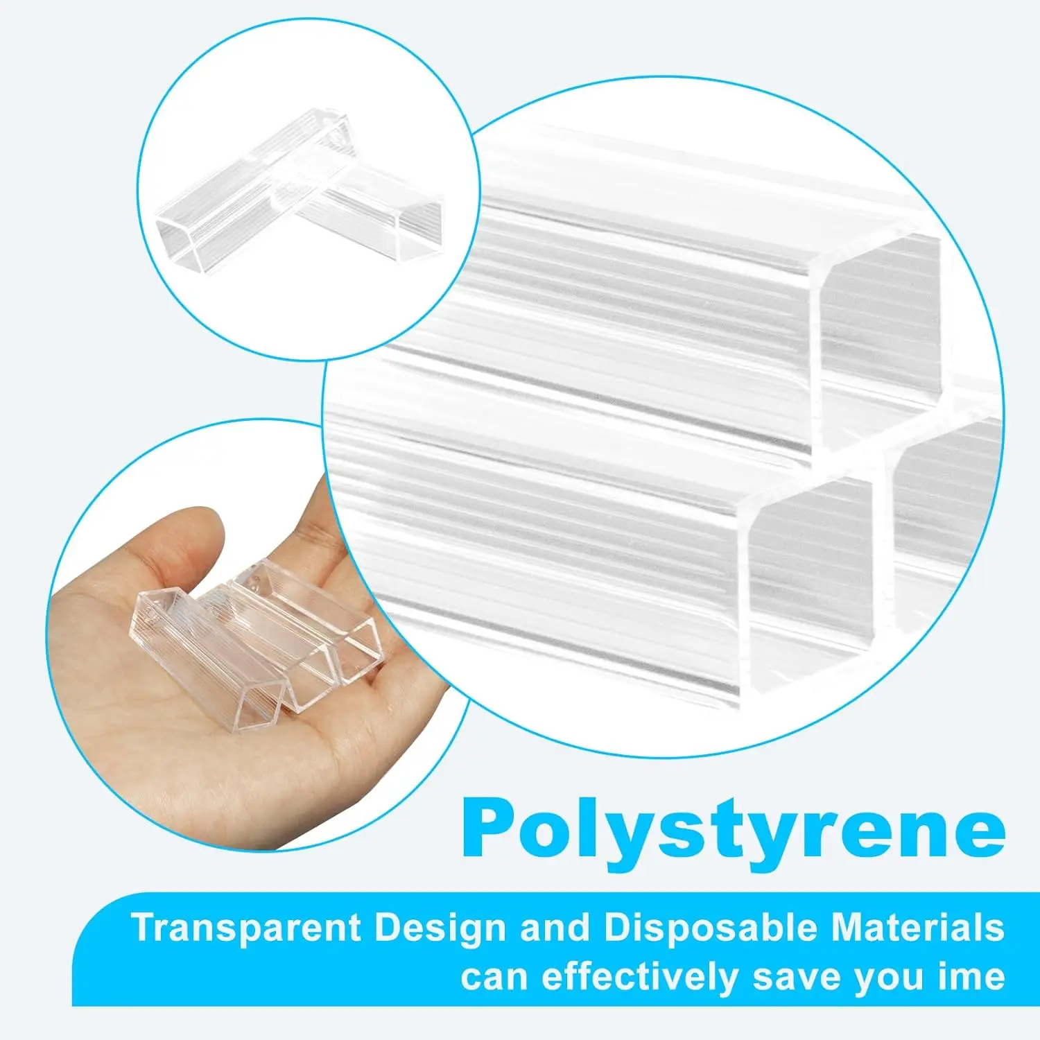 100 Stück Polystyrol-Küvetten, 4,5 ml Einweg-PS-Küvettenzelle aus Kunststoff mit 2 transparenten Seiten für Labor, Spektrophotometer – Detail 4