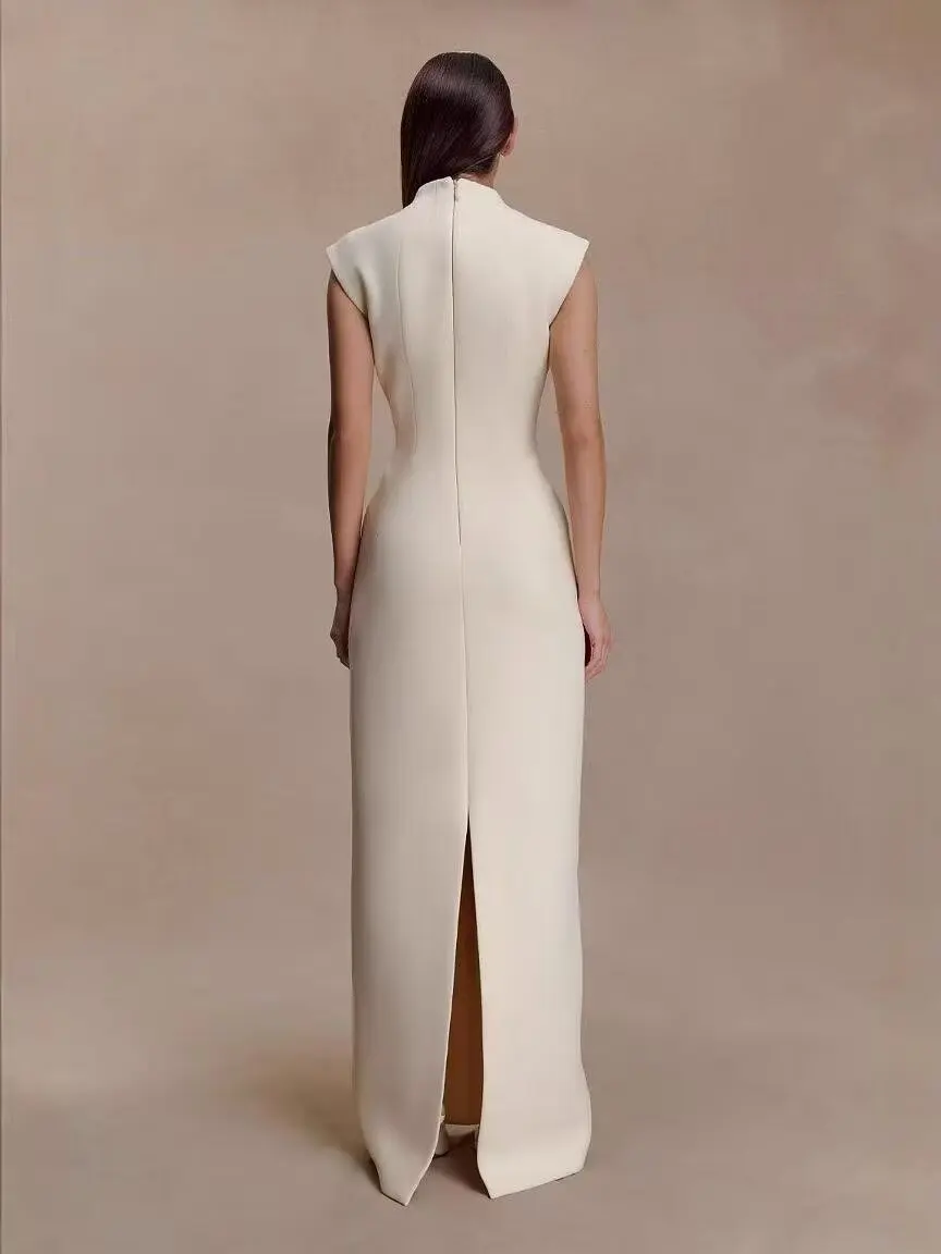 BSAY ノースリーブ中空ドレス女性のためのファッション秋冬新固体 O ネックベストドレスフレンチシックな女性のイブニング服