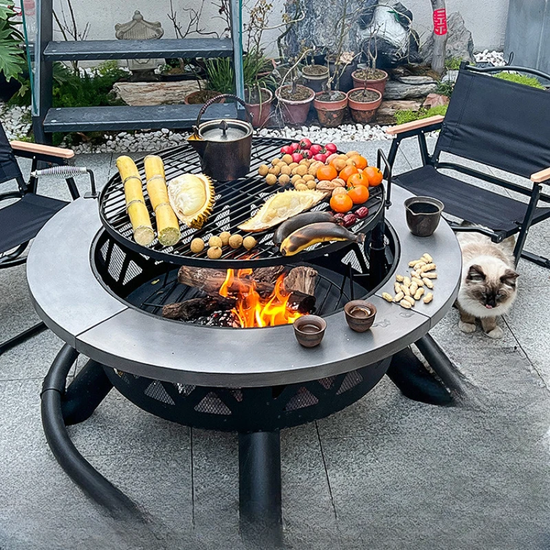 Outdoor Roasting Stove Charcoal Oven Home Heating Firewood Stove Barbecue Table Warm Pot