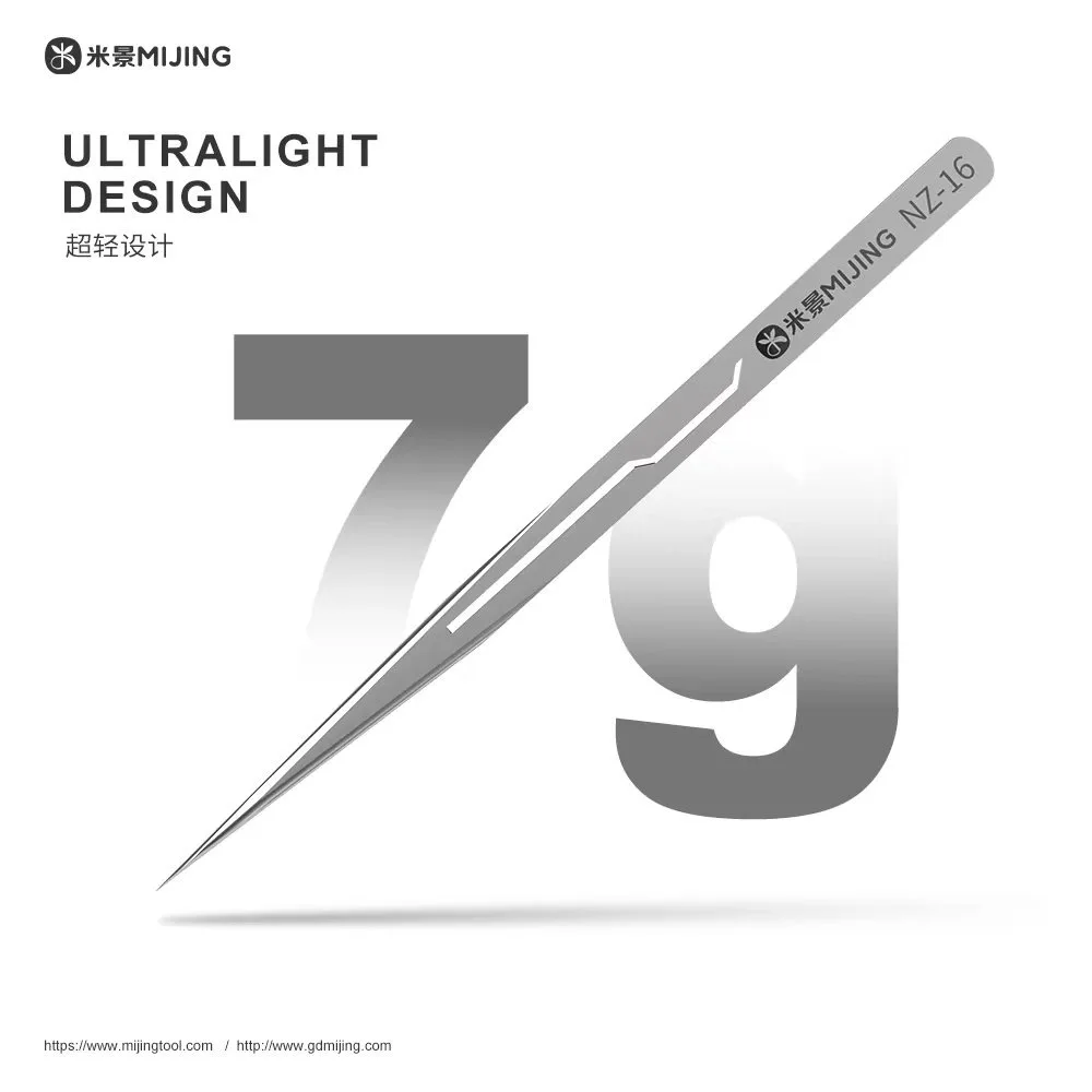 MIJING Ultra-clear Lightweight Tweezers 7g Super Hard Alloy Corrosion-resistant 0.1mm fine tip Hand-polished Strong grip