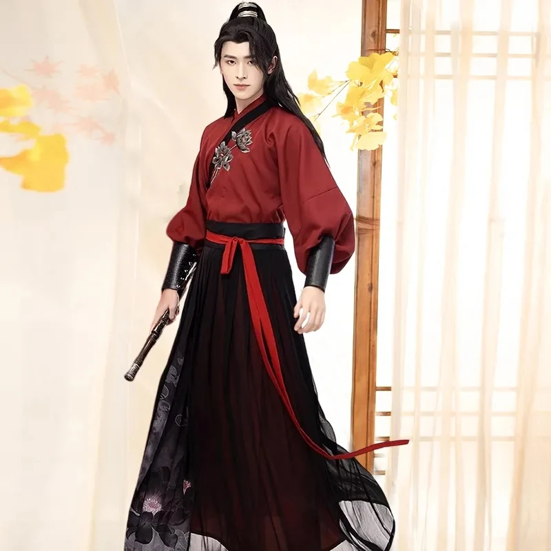 Halloween Nobility Cosplay Costume for Men Oversized Chinese Traditional Clothes Vintage Red Black Wuxia Hanfu Outfit for Men