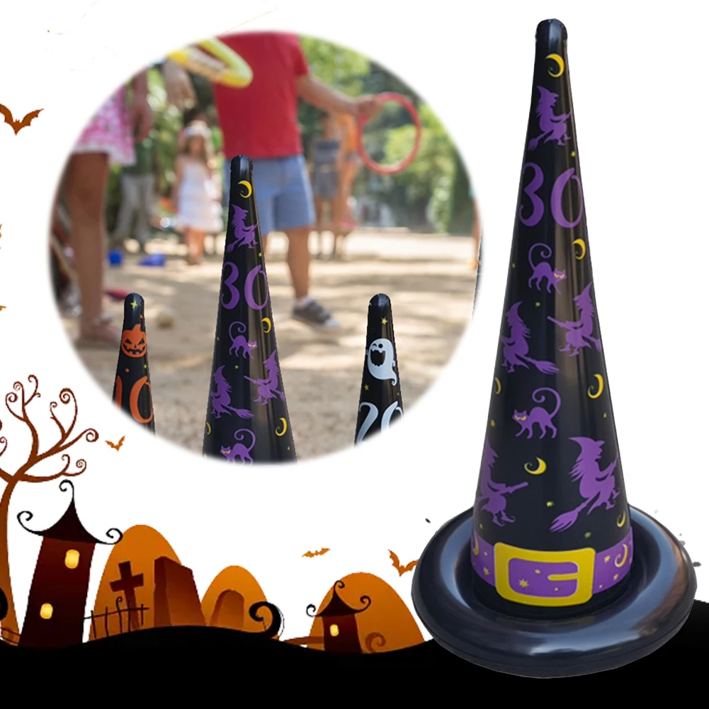 Topi penyihir tiup permainan lempar cincin Halloween Set lempar cincin dengan pompa udara untuk anak-anak dewasa dalam ruangan luar ruangan