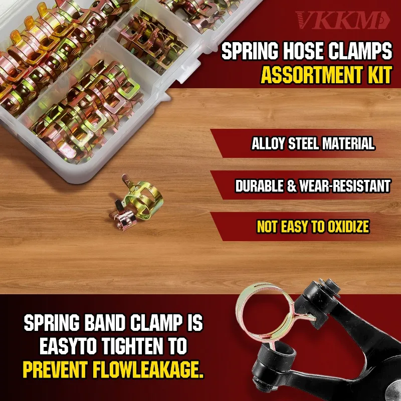 VKKM Kit assortimento fascette stringitubo con molla in acciaio legato da 75 pezzi – Durevole, a prova di perdite, multi-dimensioni per uso automobilistico e industriale