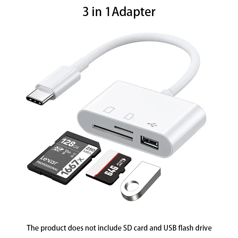 Adaptateur 3 en 1 USB C Lecteur de cartes SD TF OTG USB 2.0 Compatible avec  MacBook