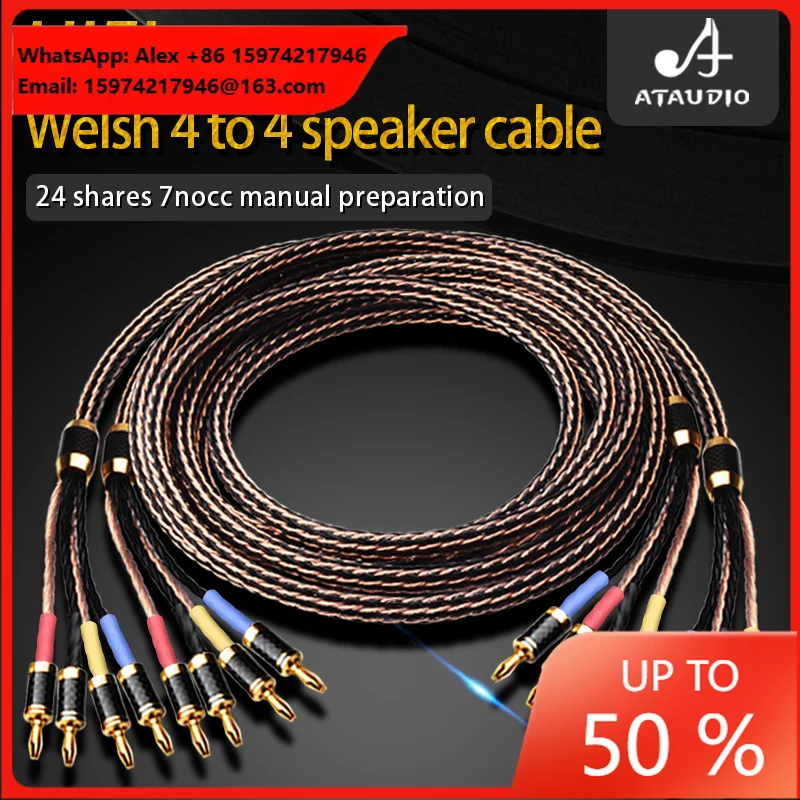 For ATAUDIO High-End Amplifier Speaker Cable One Pair OCC 4-Points Banana Plug For Microphone Monitor DVD Player Speaker