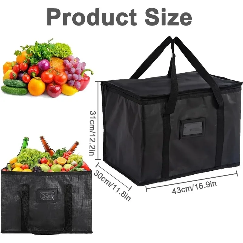 Bolsa de entrega de alimentos de 43x31x30cm, bolsa térmica para entrega de alimentos, bolsa térmica aislada de 40L, bolsa de comestibles plegable que mantiene la comida caliente o fría