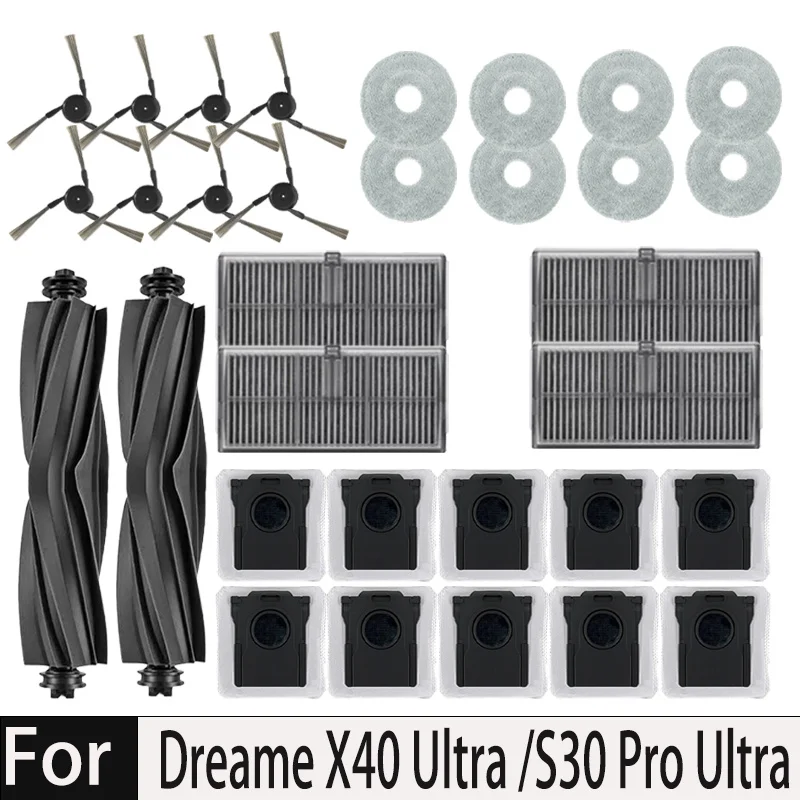 Dreame X40 Ultra / X40 Ultra Complete / X40 Pro / S30 Pro Ultra Robot Vacuum Cleaner Main Brush Mop Hepa Filter Dust Bag