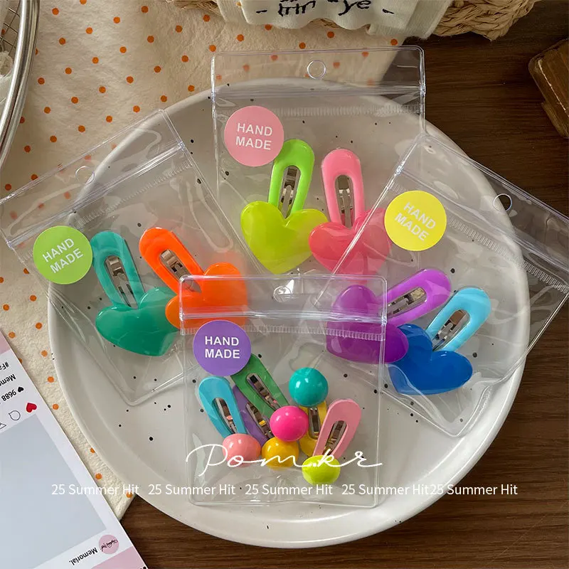 New Water Drop Heart Hair Clip Candy Color Plastic 2/4Pcs for Girls Bangs and Flyaway Hair Styling Cute Fashionable Accessory