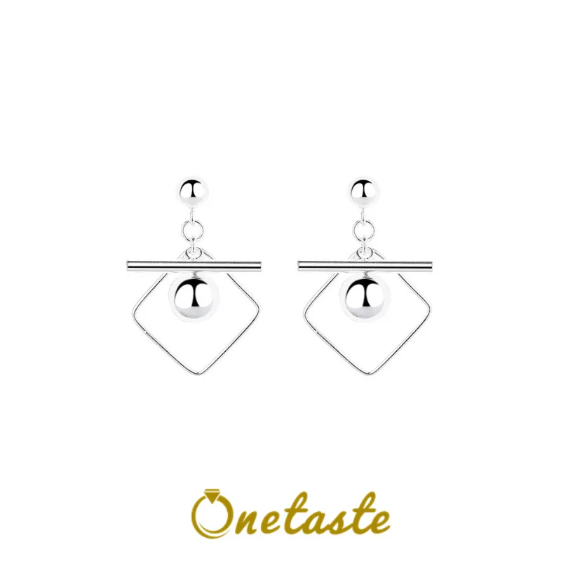 

925 Sterling Silver Small Bead with Bead Bar Diamond Charms Dangle Drop Earrings Women High Polish Trendy Geometric Earring Gift