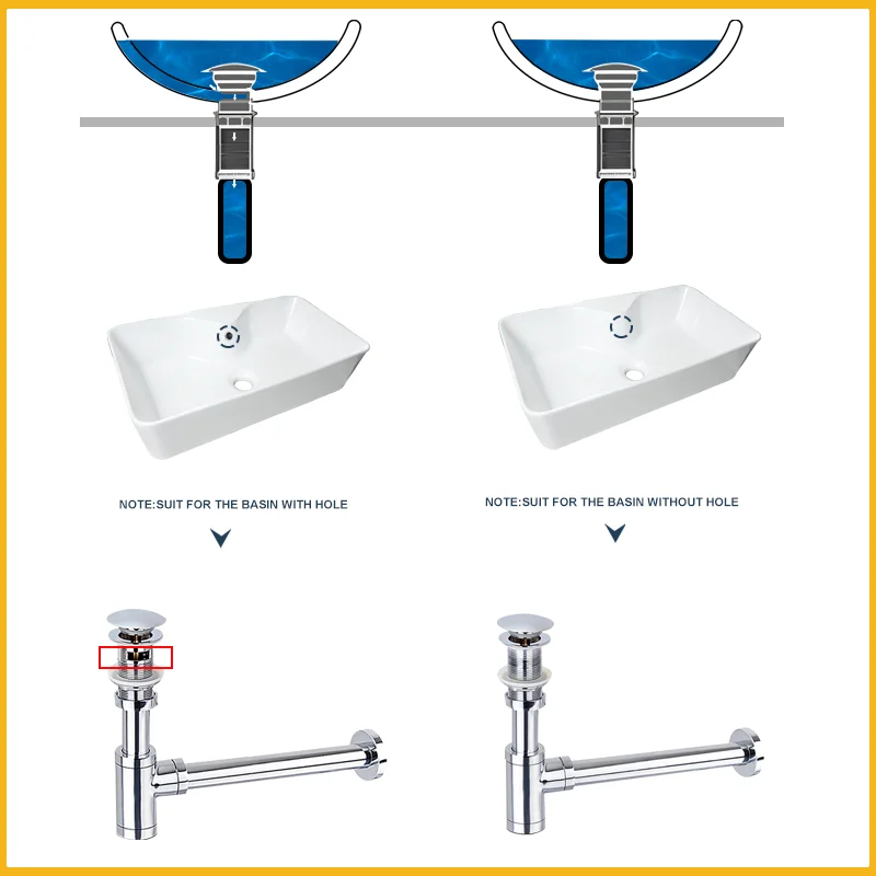 Brushed Gold Bathroom Basin Bottle Trap Drain With Sink Pop Up Siphon Euro Mordern Fixture P-Trap Hose For Home Renovation