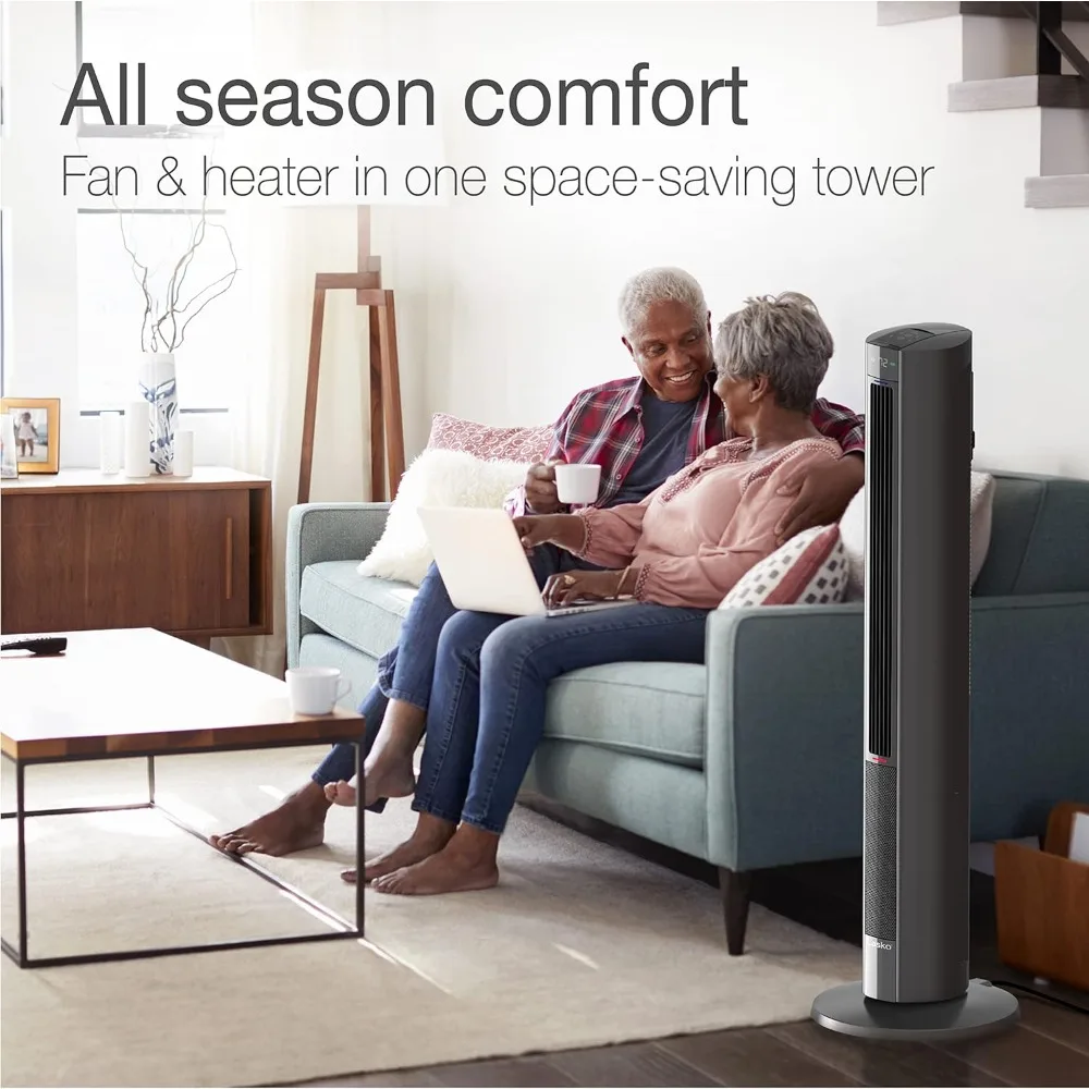 Oscillating All Season Tower Fan and Space Heater in One for Home with Adjustable Thermostat