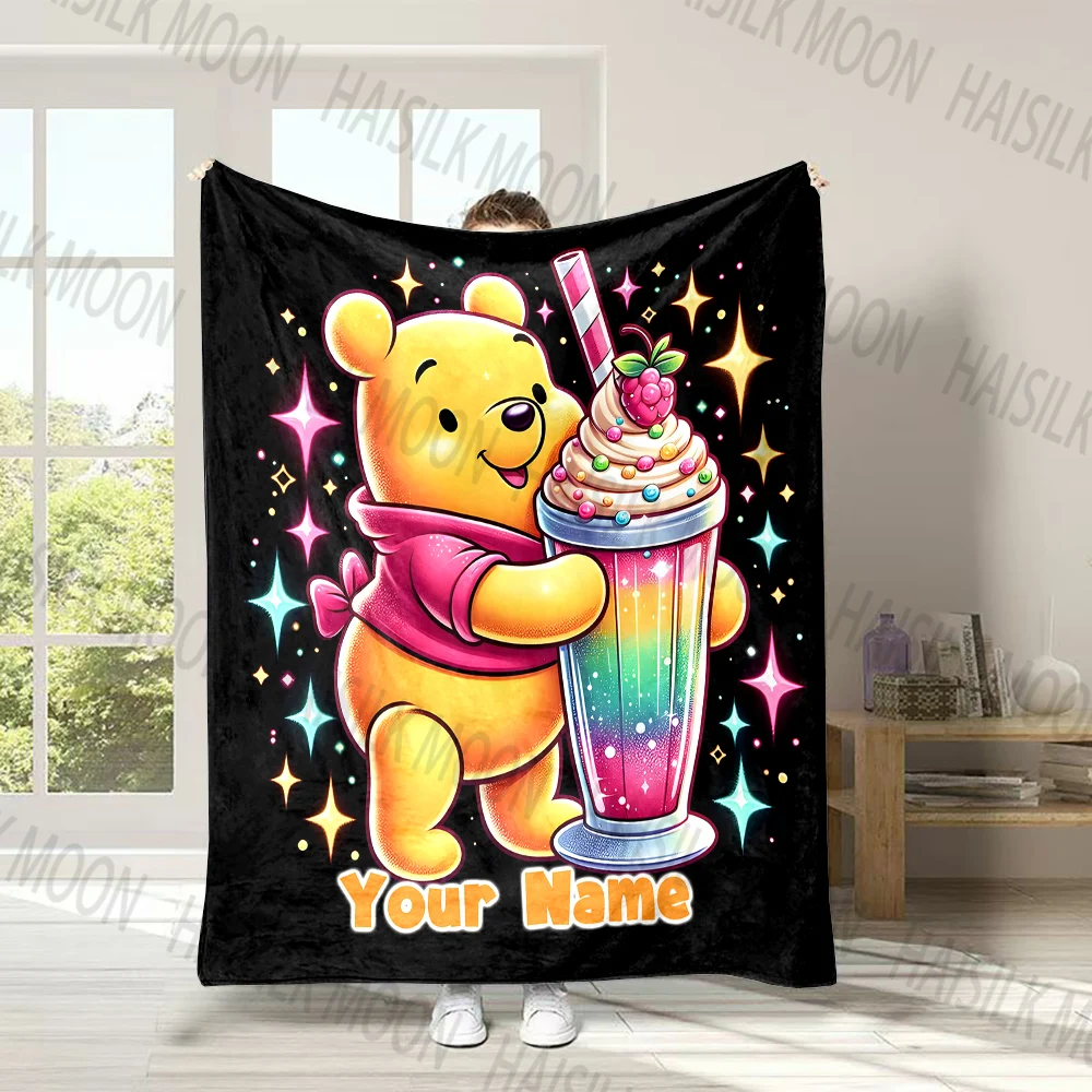 ディズニー-くまのプーさんのプリントブランケット,暖かくて柔らかく,家庭,オフィス,キャンプ,車に適しており,名前でカスタマイズできます