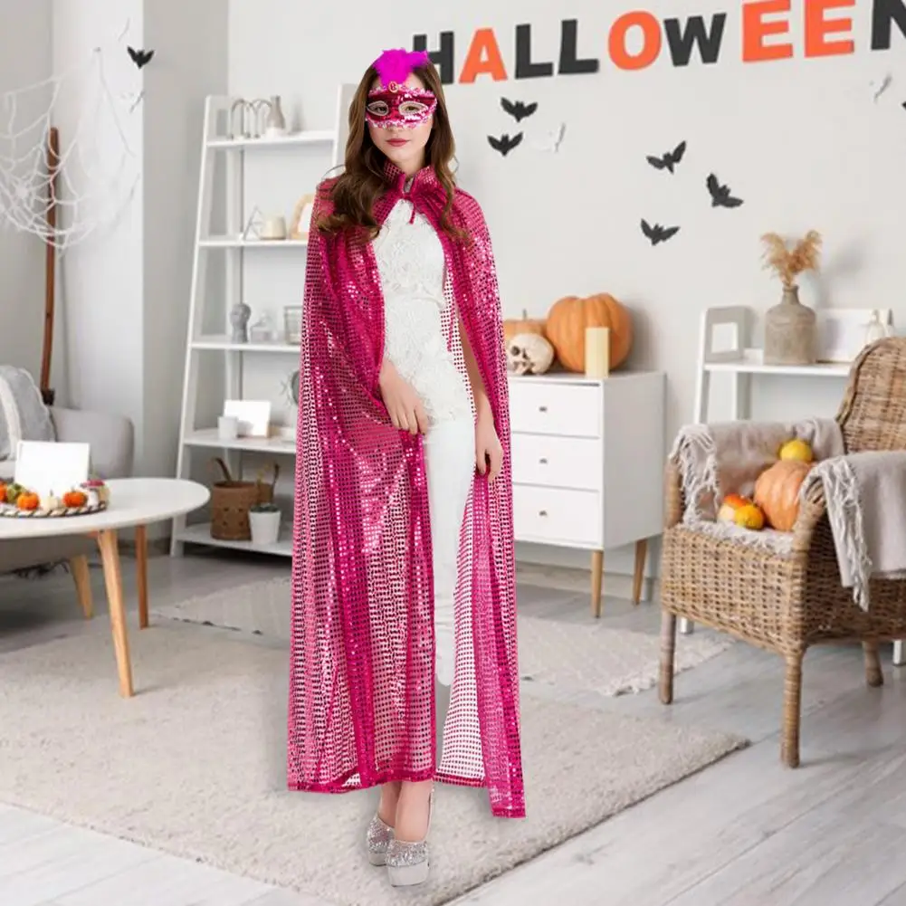 

2025 Halloween Cloak Cape Adult Long Paillette Cape Halloween Party Sequin Cloak Costume Witch Cosplay Robe for Role-Playing