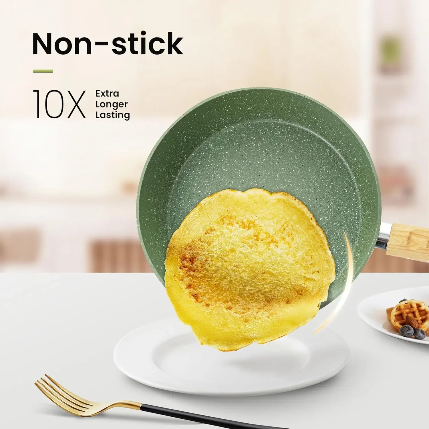 [سعر مخفض، حار بيع! ]طقم أواني ومقالي غير لاصقة، 30 قطعة من أدوات المطبخ والخبز، جرانيت أخضر C