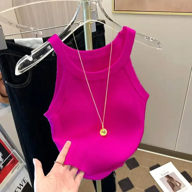 Sleeveless Halter Neck Knitted Tank Top Summer 2026 New Women's Sweater Vest Sweet Spicy Beautiful Suspender Top