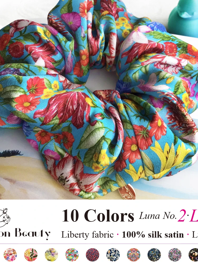 luna2-月の女神-大きいサイズ-シルクヘアタイ-高級ハイエンドヘアアクセサリー-エレガントな花柄-すべての髪質に対応