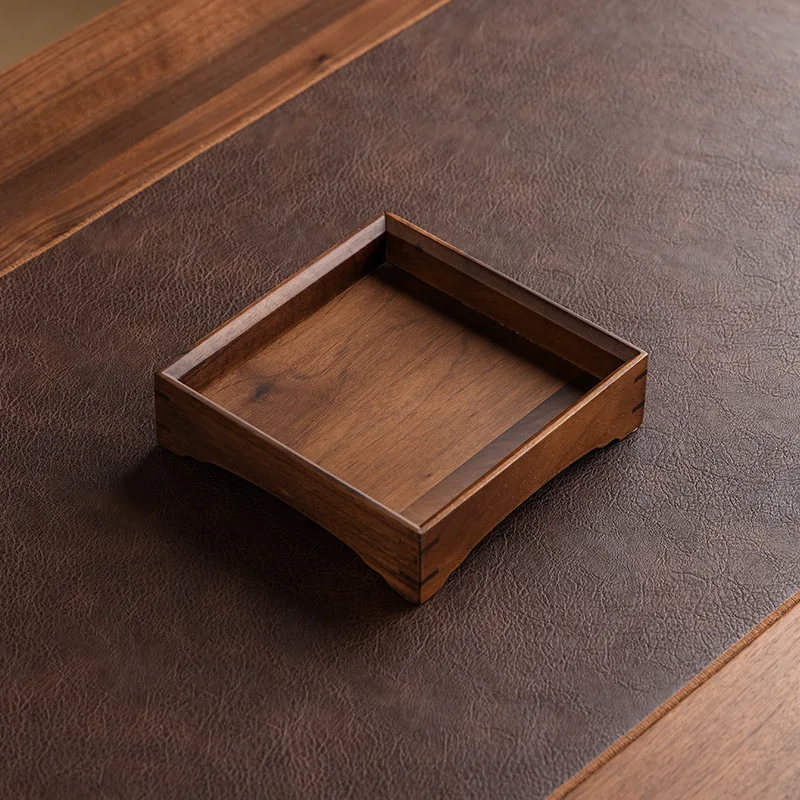 Walnut Wood Gongfu Tea Tray, Solid Wood Dry Brewing Tea Boat with Waterproof Coating, Tea Table Organizer & Serving Plate
