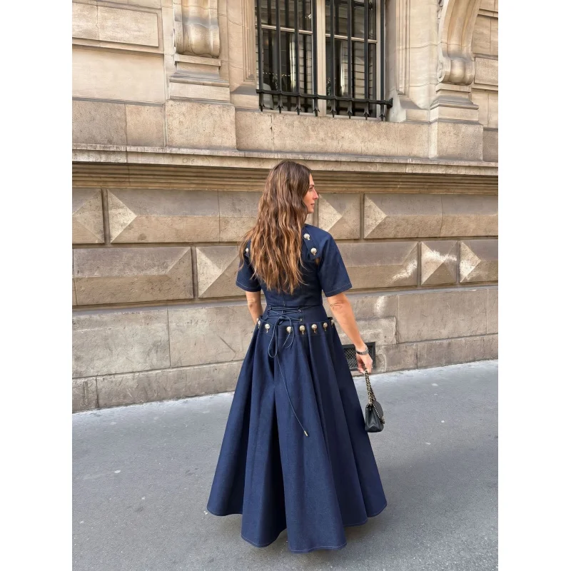Summer 2026 Women's Fashion Casual Denim Set Skirt with Unique Metal Button Strap Trendy And Stylish