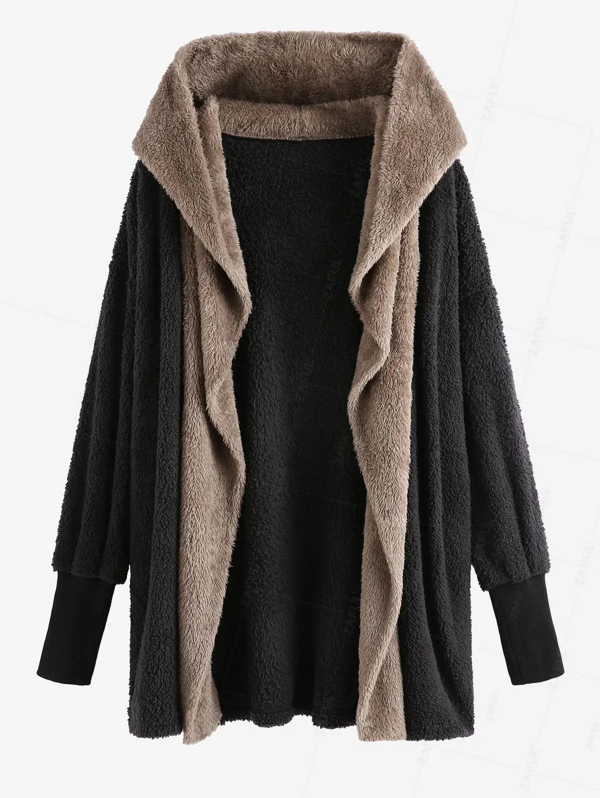 

ZAFUL женская повседневная однотонная укороченная куртка из искусственного меха с капюшоном на молнии спереди и длинными рукавами с заниженными плечами