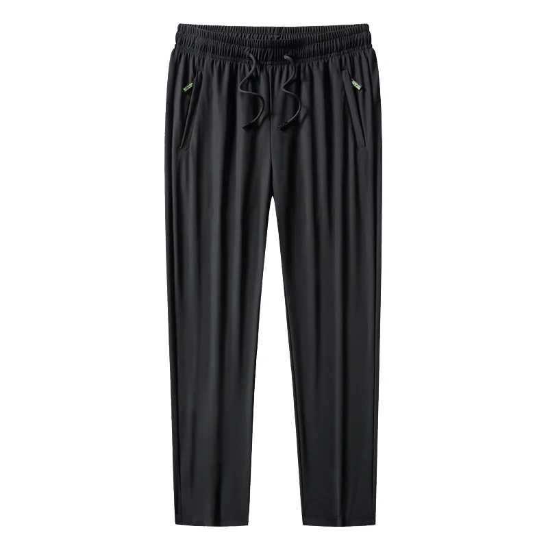 CHRLCK Big Size Men's Summer Breathable Sweatpants Thin Ice Silk Elastic Waist Trouser Men Quick-Drying Loose Ice Silk Pants