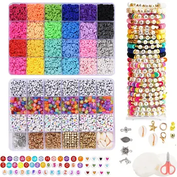 Clay Beads Bracelet Making Kit for Beginner 7000Pcs Flat Preppy Polymer Clay Beads with…