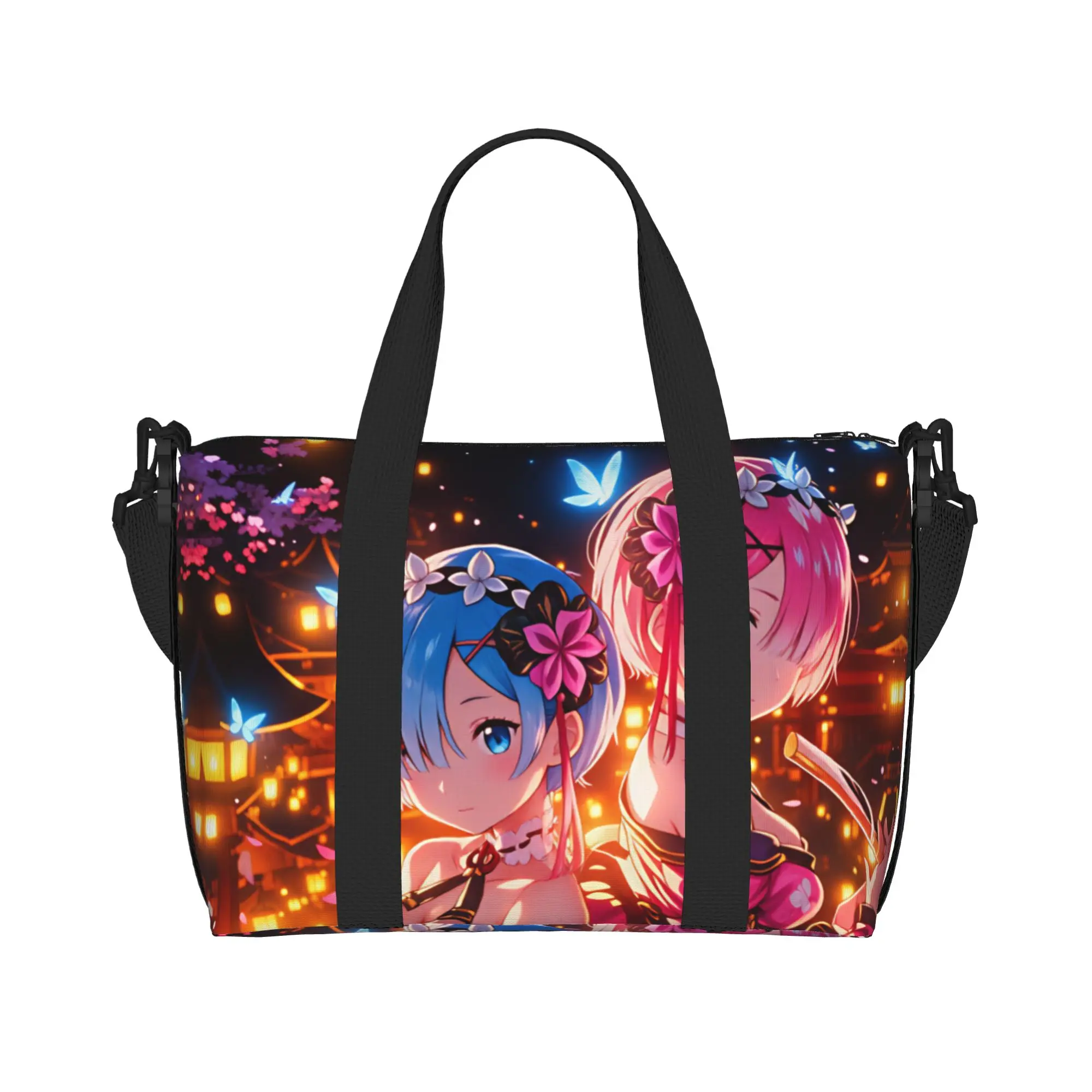 Custom Anime Rem Emilia R-Re:ZERO Tote Bag for Women Big Capacity Starting Life in Anothers Worlds Gym Beach Travel Bags