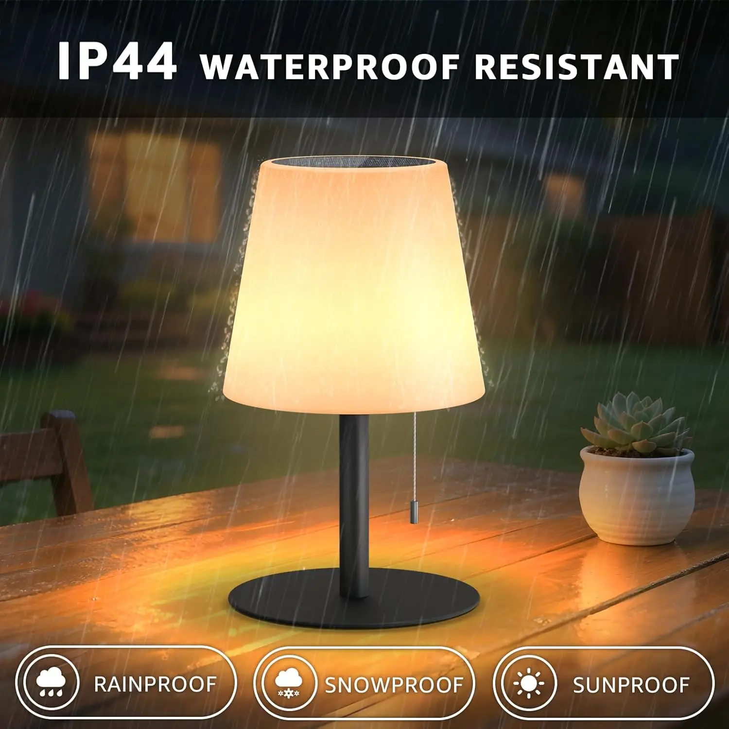 مصباح طاولة يعمل بالطاقة الشمسية، ضوء خارجي قابل لإعادة الشحن مع ألوان بيضاء دافئة وRGB، مقاوم للماء للفناء والشرفة - P #4