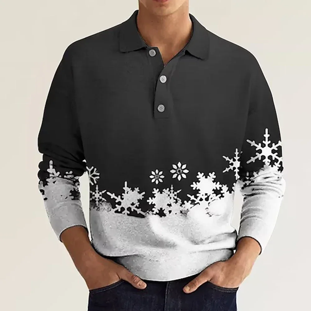 Camisa de manga larga para hombre con botones, solapa ajustada de Navidad para invierno, retazos de gran tamaño, deportes impresos en 3D de talla grande