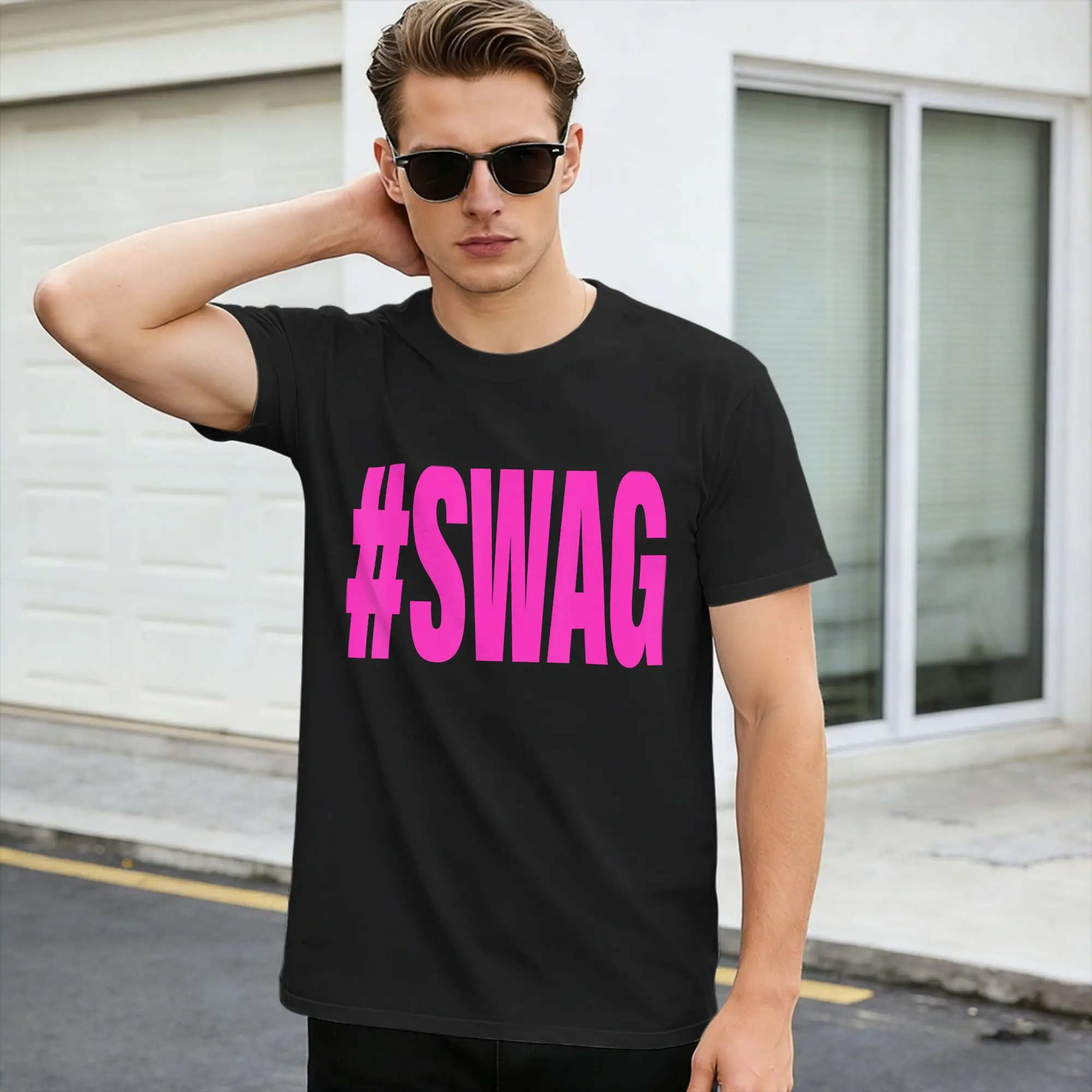 Hashtag Swag T Shirt Men  Y2K Basic T Shirts Beach O-Neck Hip Hop Tees Wholesale Oversize Tops,