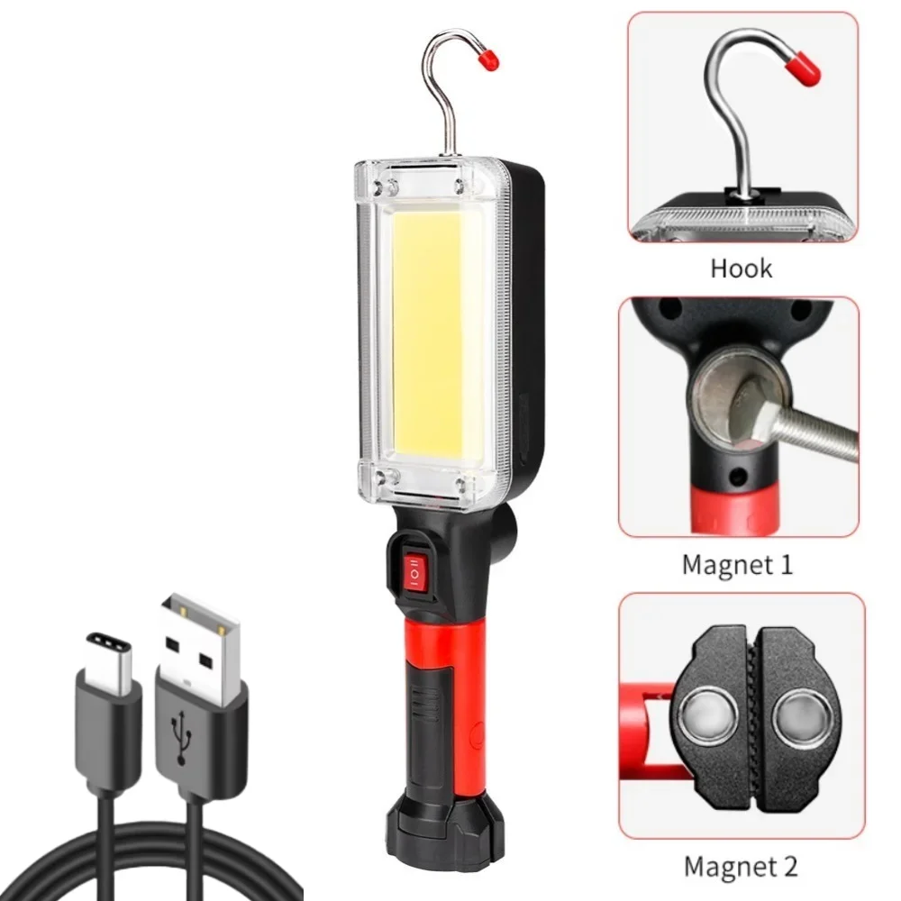Strong Magnetic Hook 180°Rotatable COB LED Work Light Inspection Torch for Car Maintenance Outdoor Camping Emergency Lighting