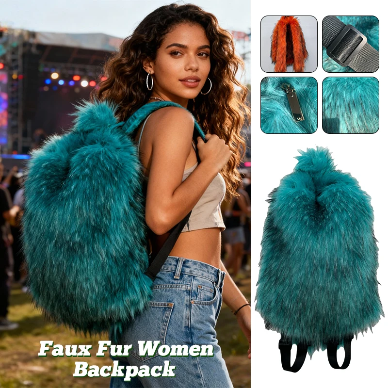 

Y2K Faux Fur Backpack for Women Soft Fleece Harajuku Style Winter Backpack, Solid Color Cute Knapsack, Trendy & Cozy