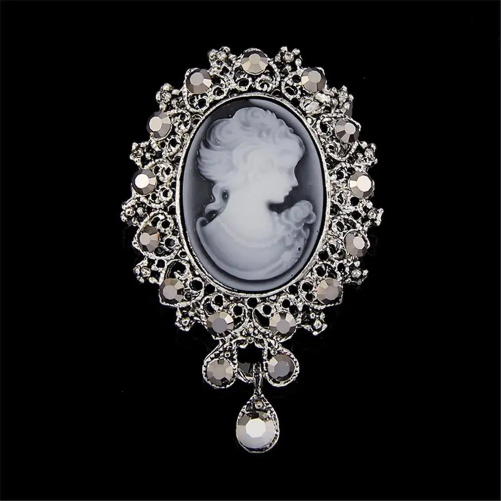 1pc Crystal Rhinestone Lady Vintage Cameo Victorian Style Wedding Party Women Pendant Brooch Pin