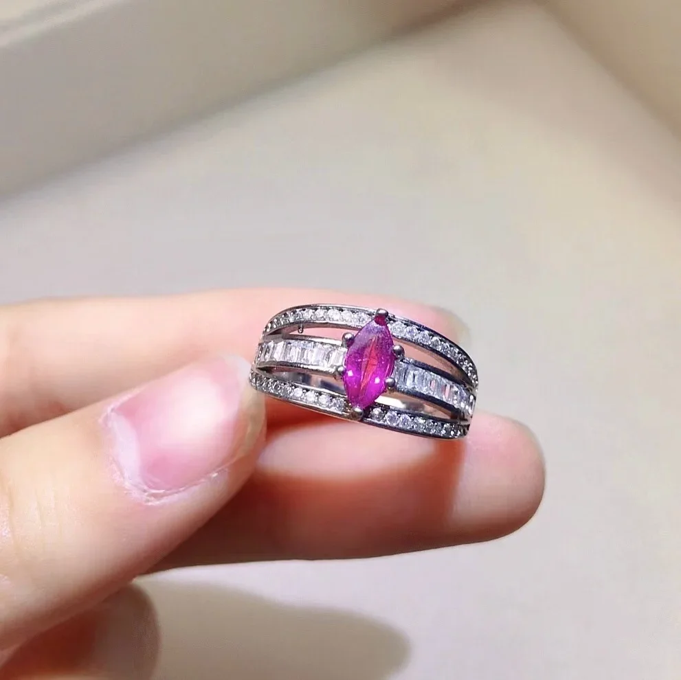 

4mm*8mm 0.6ct 100% Natural Tourmaline Ring for Office Woman Real Pink Tourmaline Silver Ring Solid 925 Silver Tourmaline Jewelry