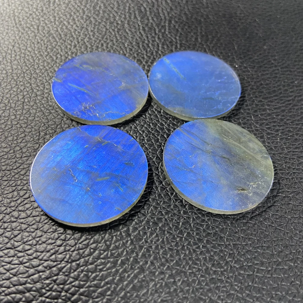 Round 30x30x2mm Double Flat Original Stone 100% Natural Blue Color Labradorite Gemstone for Jewelry