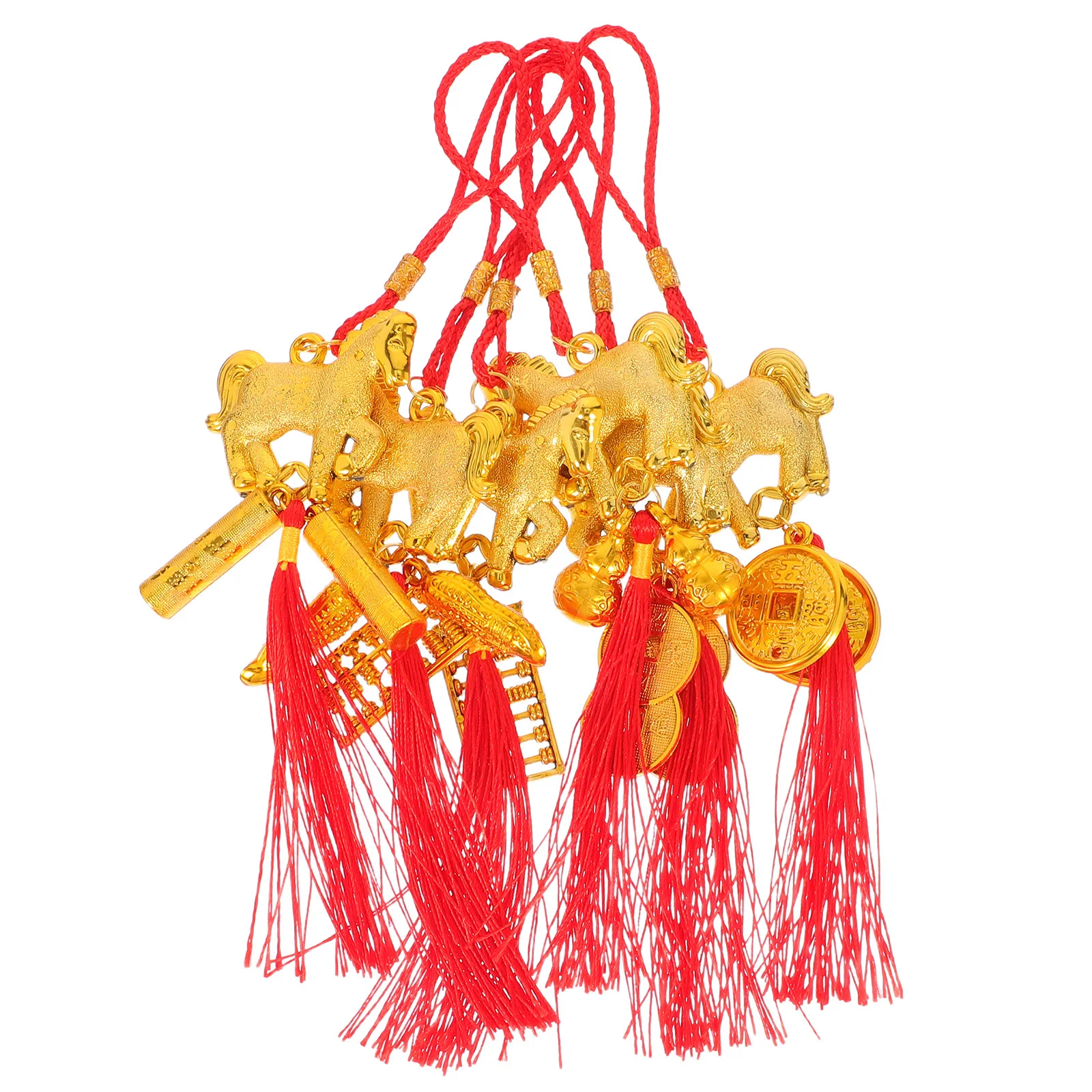 6 pçs ano novo chinês pendurado ornamentos ma ano vermelho borla charme feng shui boa sorte pingente riqueza decoração