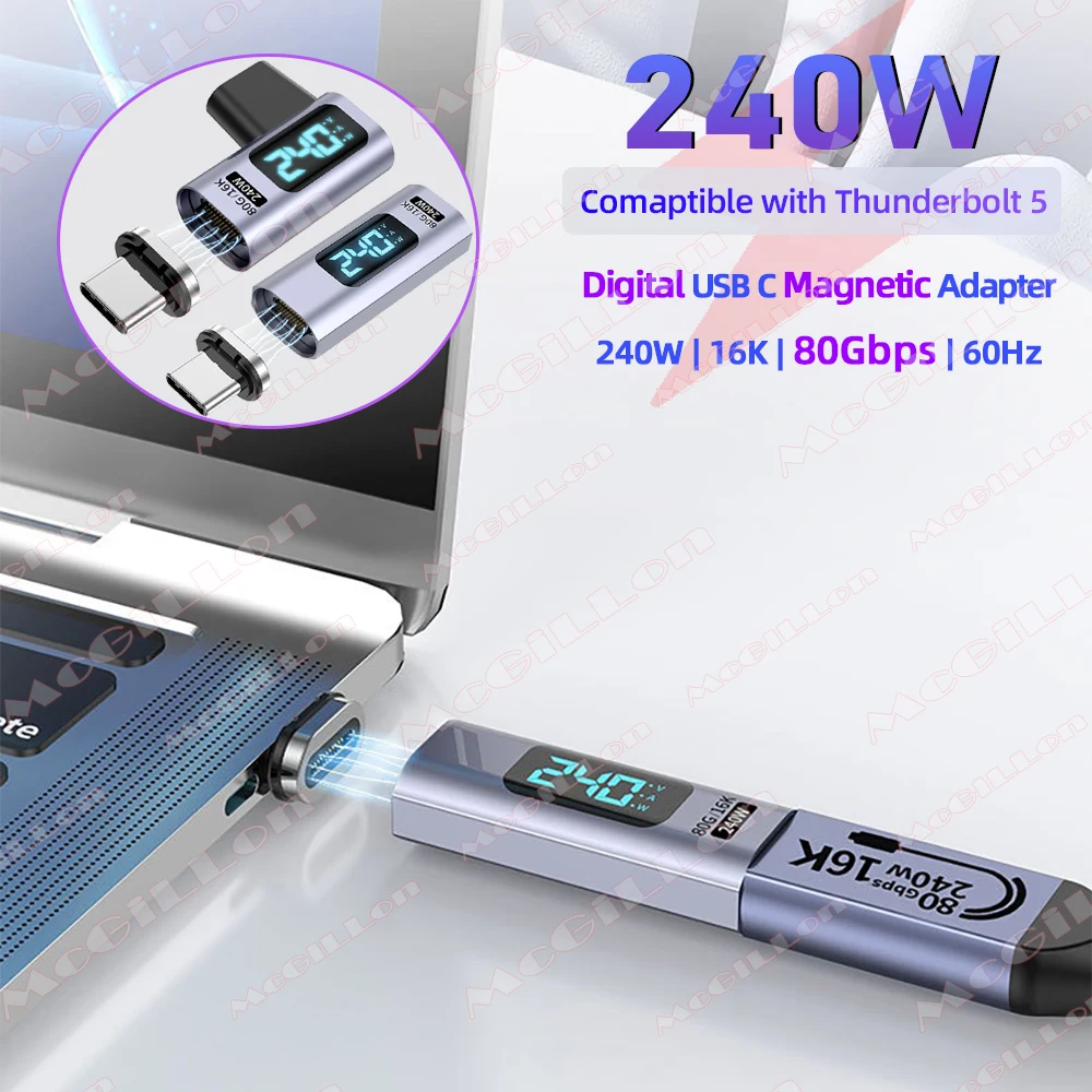 USB4.0 240W 80Gbps Thunderbolt 5 Magnetic Adapter Type C To USB C Fast Charge Magnet Converter Cable 16K@60Hz 5A Type C Adapter