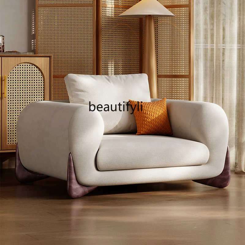 

Nordic cream antique single sofa chair casual designer solid wood hotel B & B living room balcony single chair