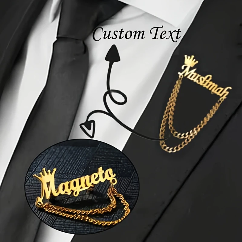 

Индивидуальная брошь-корона с именной цепочкой, роскошная, из нержавеющей стали, элегантное женское украшение, подарок на годовщину, день рождения