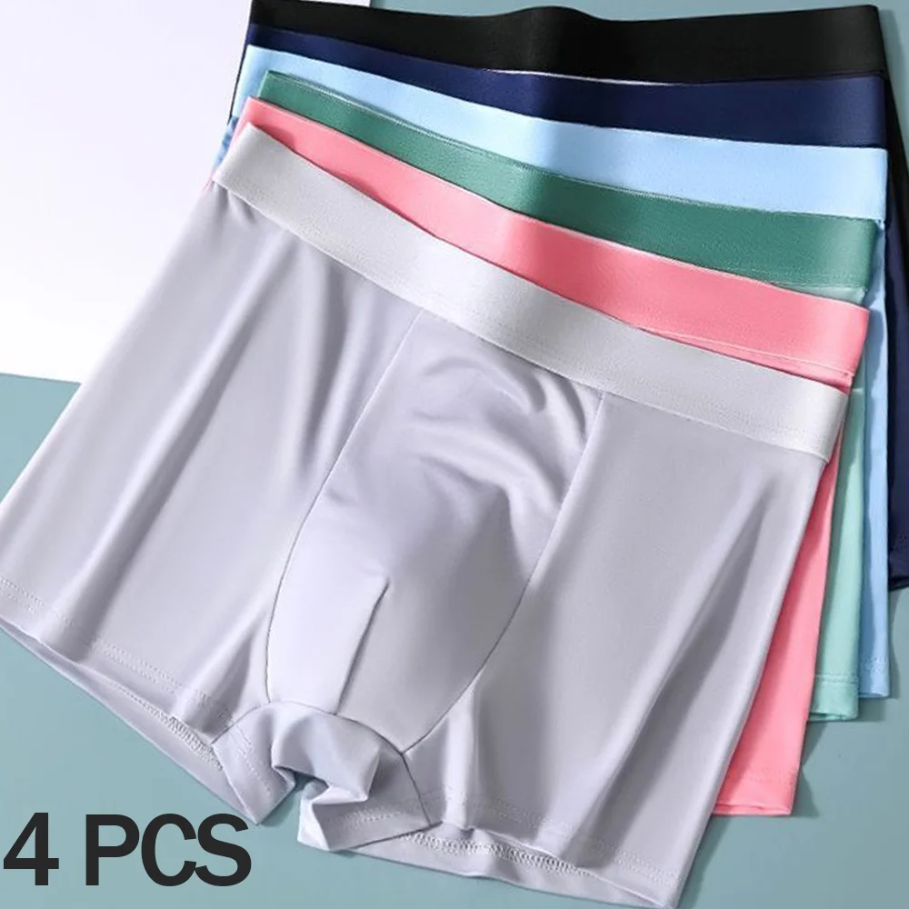 4Pcs Plus Size Underwear Men Sporty Boxers Youth Boxer Shorts Comfortable Breathable Flat Pants Men's Square Panties Briefs Gift