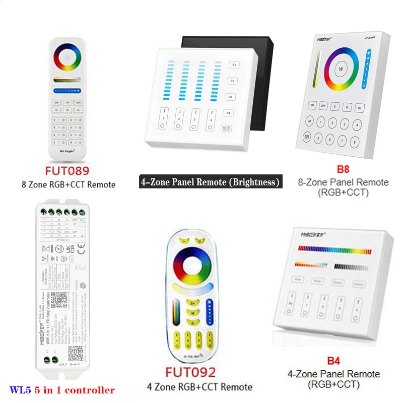 *Miboxer Smart Touch Panel Remote 4-Zone B5 And 8-Zone B8 Lamp dimmer Switch WL5 5 In 1 LED Controller