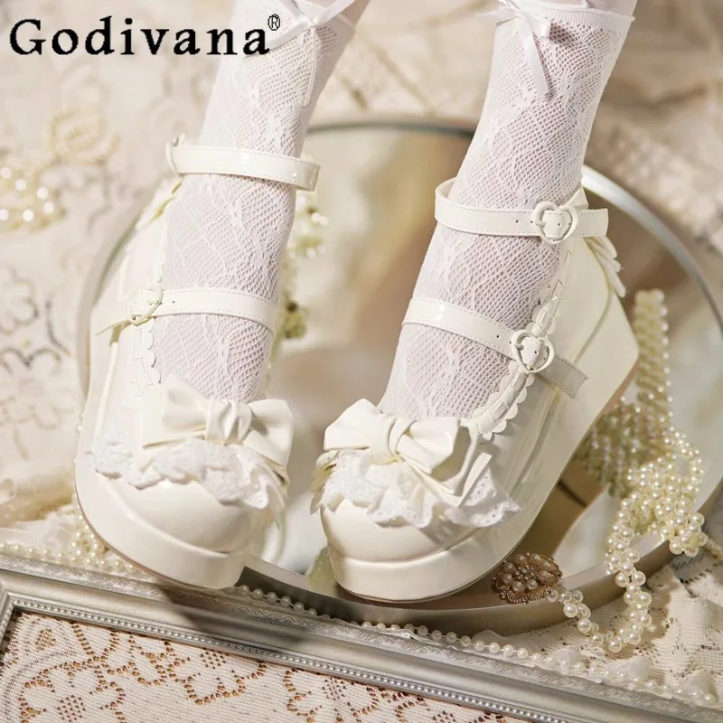 لوليتا مقوس دانتيل سميكة سوليد أحذية منصة للنساء اليابانية الحلو لوليتا JK ماري جين أحذية الفتيات الصيف الحلو لطيف الأحذية