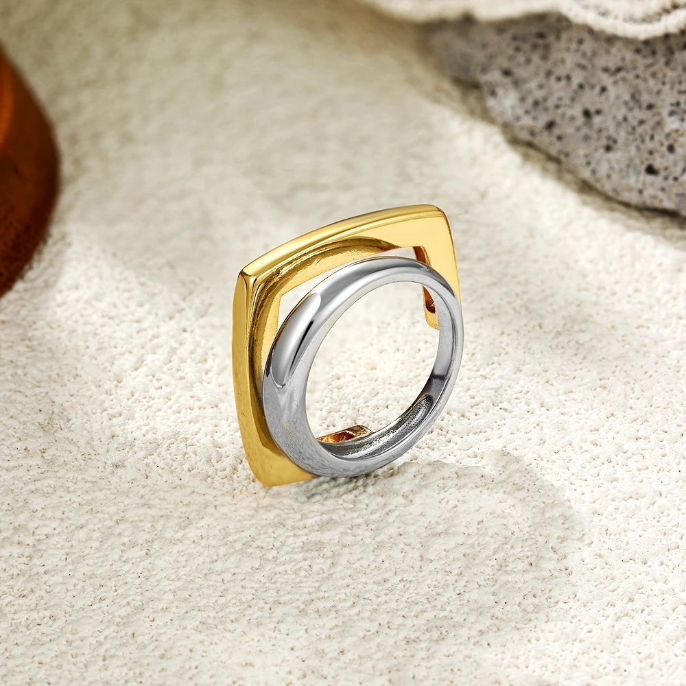 Vintage Unique Double-layer Color Mixing Ring Rotundity Design Lady Rings Stainless Steel Geometric Waterproof Jewelry Gifts