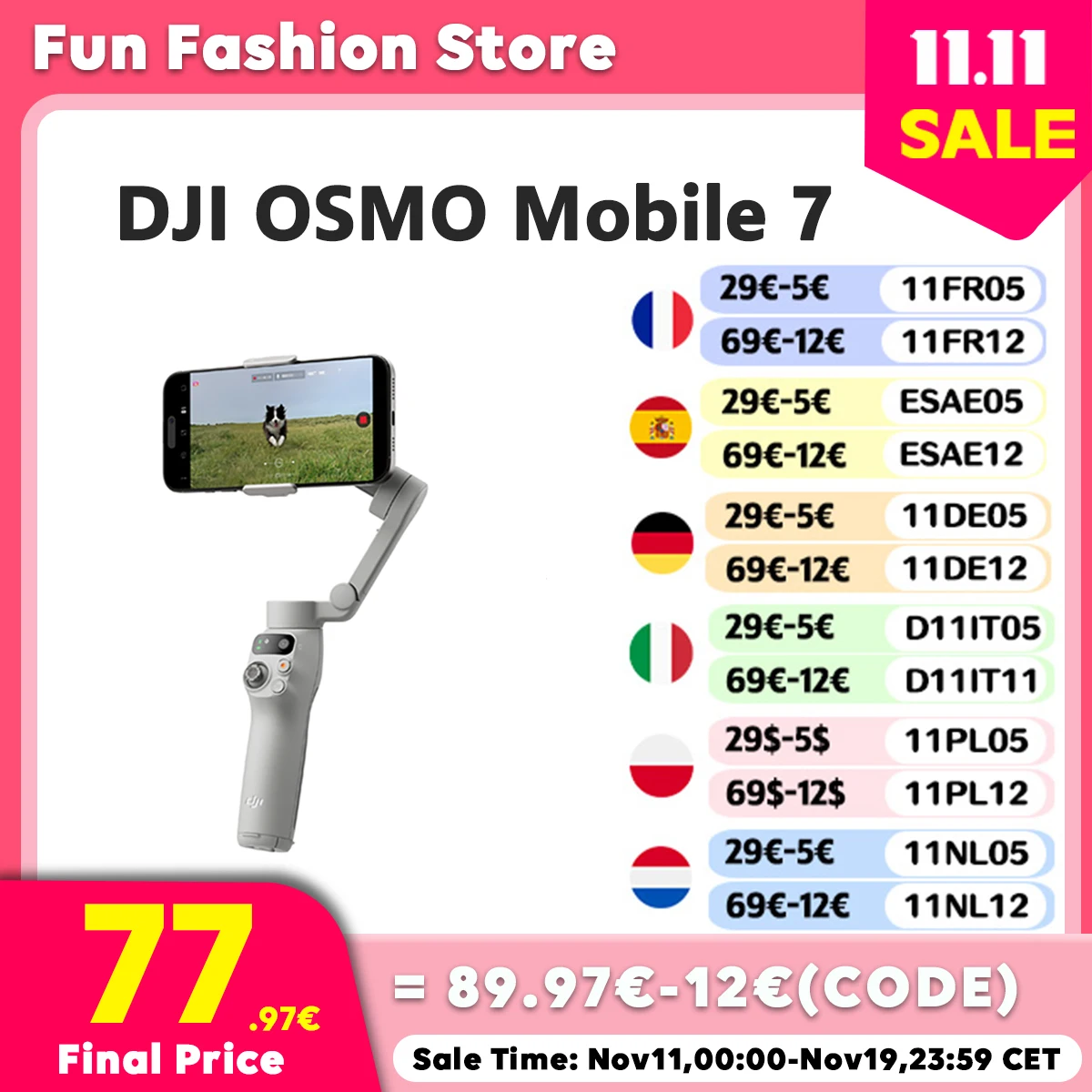 DJI-Stabilisateur de cardan Osmo Mobile 7 pour smartphone, suivi natif, capacités audio et d'éclairage intégrées, original, nouveau
