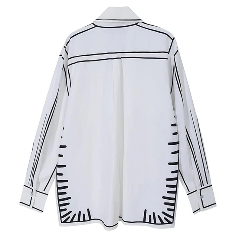 Freeacy Vrouwen Lange Mouwen Shirts Tops Revers Kraag Manga Stijl Shirt 2024 Lente Nieuwe Revers Kraag Losse Dichtgeknoopt blouses