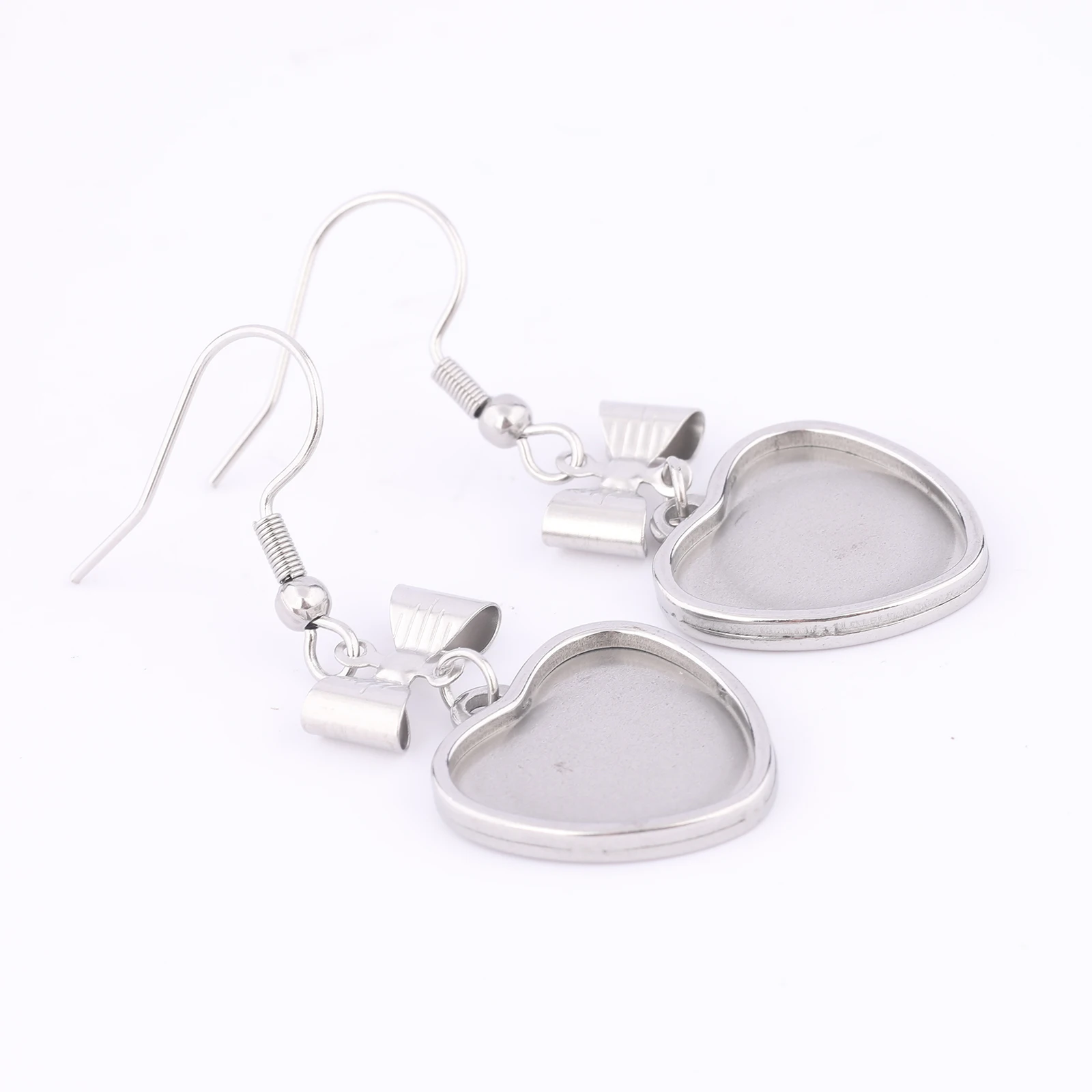 10pcs Stainless Steel Bow Connector Earring Findings Fit 15mm Heart Cabochon Earrings Base Setting Blanks Diy Jewelry Making
